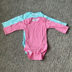 2/$10 Pink and Blue Polka Dot Baby Onesies 3-6 Months Brand New